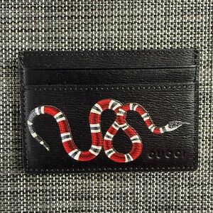 Gucci Black Card Holder with Red and White Snake